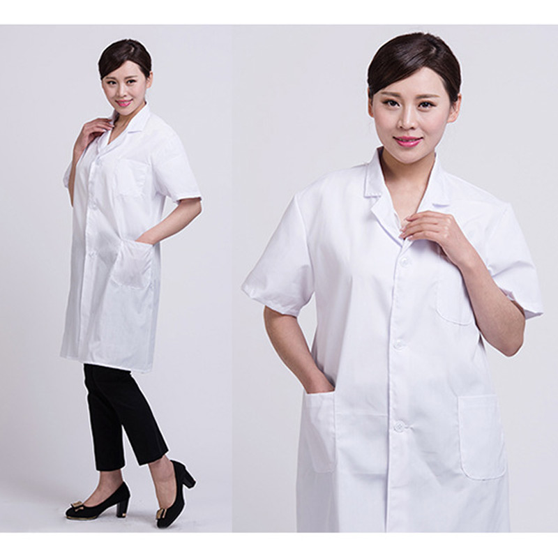 Summer Unisex White Lab Coat Short Sleeve Pockets Uniform Work Wear Clothing NFE99