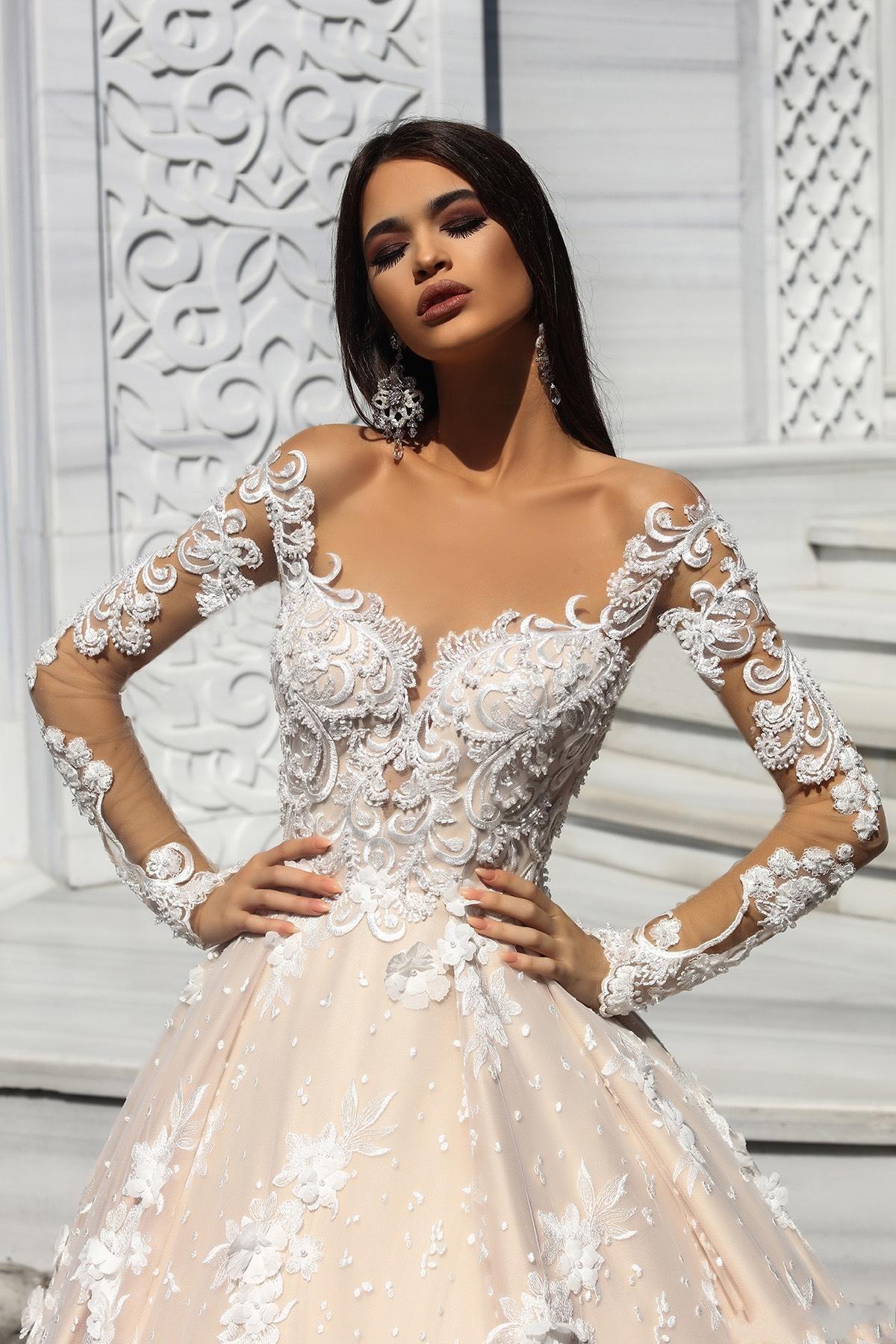 arabic vintage wedding dresses scoop neck lace long sleeves bridal wedding gowns plus size 3d flowers robes de marie