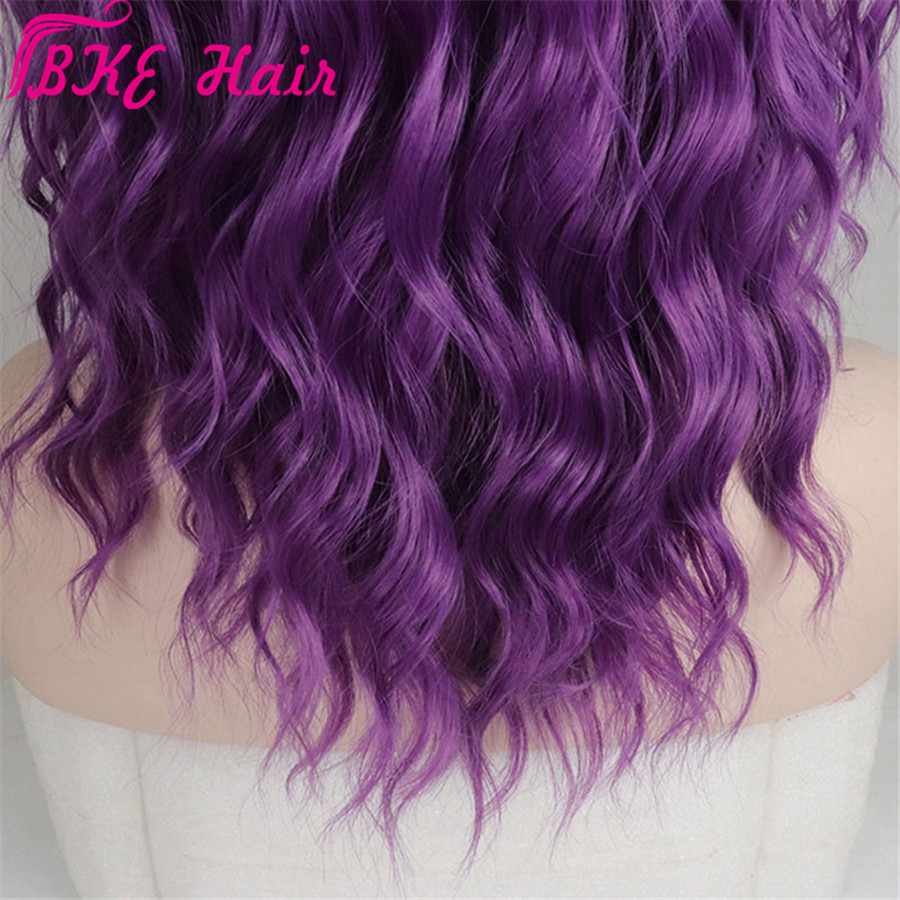 Purple Short Wavy Bob Full Hair milde part Part water Wave Wigs High Temperature Fiber Synthetic Lace Front Wig For White Women