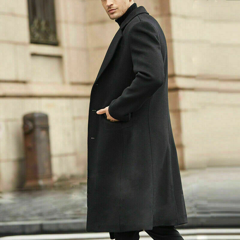 Autumn and Winter Men's Vintage Fashion Boutique Single Breasted Coat Long Woolen Overcoats Casual Business Solid Color Coat