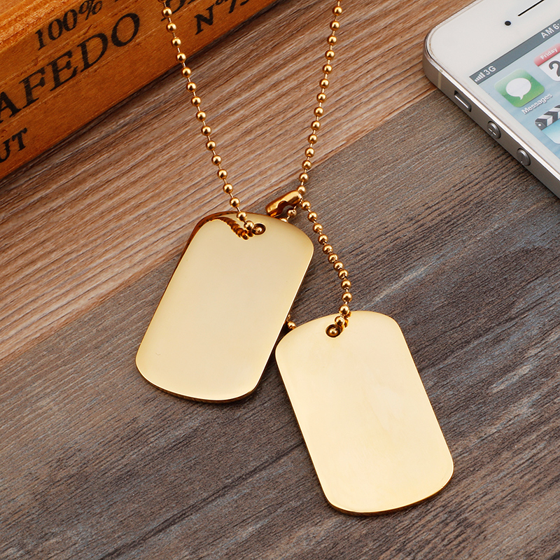 High Polished Rectangle Stainless Steel Pendant Necklace Gold Plated Military Card Students Dog Tag Pendants Jewelry