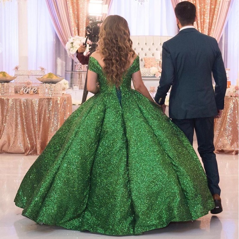 Rilliant Green All Gown Prom Dree Off The Shoulder Sequined Party Gown Plu Size Ruffle Or Length Skirt Formal Dre