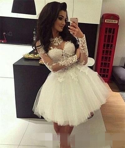 Ivory Short Long Sleeves Prom Dresses Lace Applique A E Tulle Jewel Neck Tail Party Ball Gown Formal Ocn Wear Custom Made