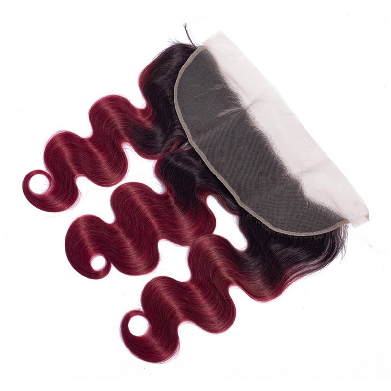 Brazilian Human Hair 1B 99J Body Wave 3 Bundles With 13X4 Lace Frontal Ear To Ear 1B/99J Body Wave Hair Extensions With Frontal 12-24inch