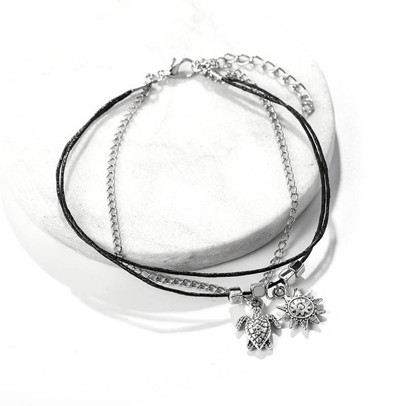 Simple geometric turtle sun animal square beaded black wire rope chain anklet ladies beach tourism