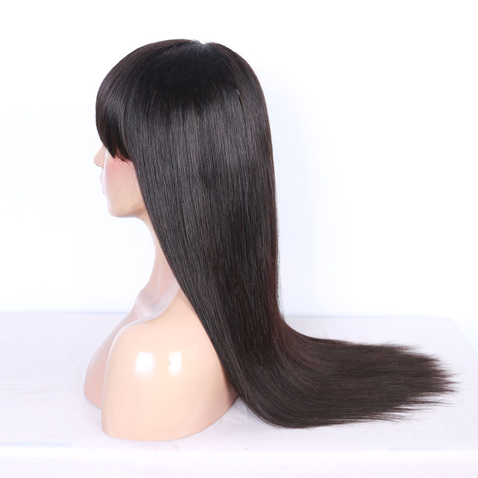Human Hair Lace Front Wig With Bangs Straight Human Frontal Closure Wigs For Black Women
