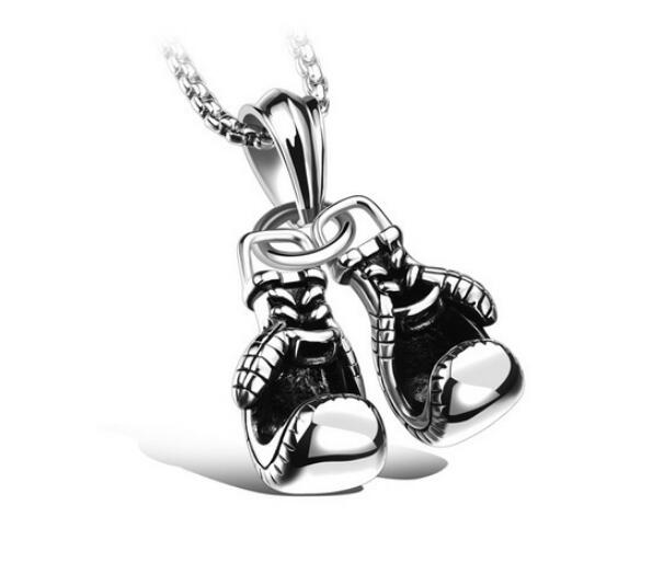 Hot sale Men Jewelry Gold/Black/Silver Double Boxing Glove Pendant Men Necklace Boxing Stainless Steel Pendants Necklaces