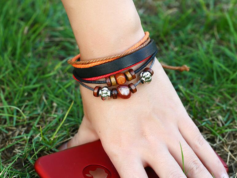 hot Bulk Mix Styles Beads Pendant Leather Bracelet Metal Leather Cuff skull punk rock sport Bracelets Men's Women's Jewelry Party Gifts