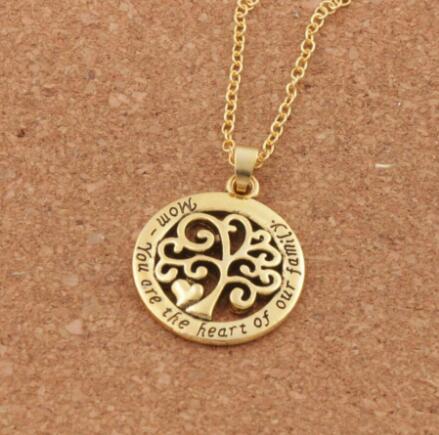 Hot Mom You Are The Heart Of Our Family Family Tree Of Life Chain Necklace Fashion Pendant Necklaces 24inches Jewelry