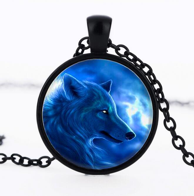 New wolf totem time gemstone pendant necklace sweater chain DJN333 mix order Pendant Necklaces jewelry