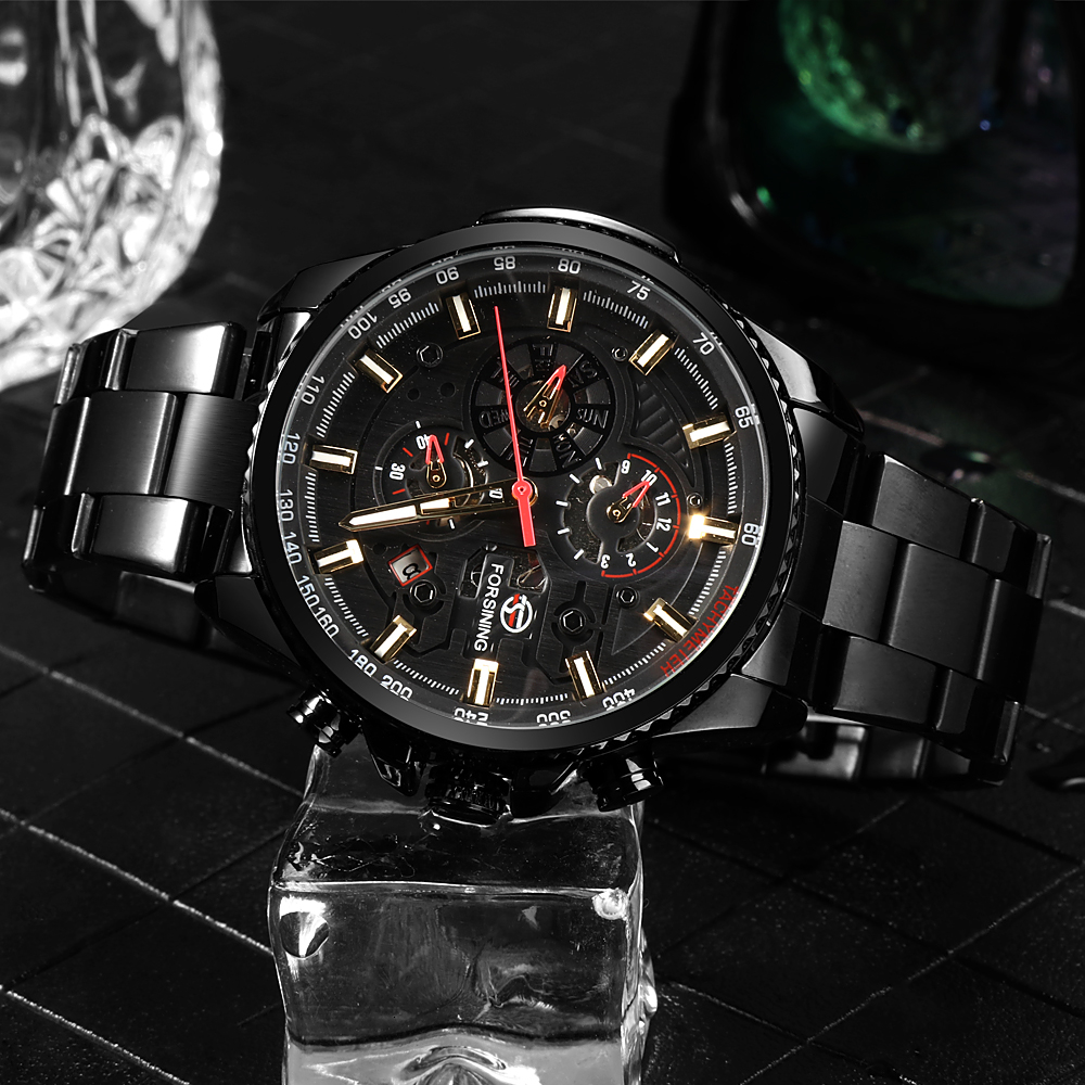 FORSINING Mechanical Watch Men Multi-function Stainless Waterproof Complete Calendar Military Automatic Watches Montre Relogio LY191213, Silver black
FORSINING Mechanical Watch Men Multi-function Stainless Waterproof Complete Calendar Military Automatic Watches Montre Relogio LY191213, Silver black