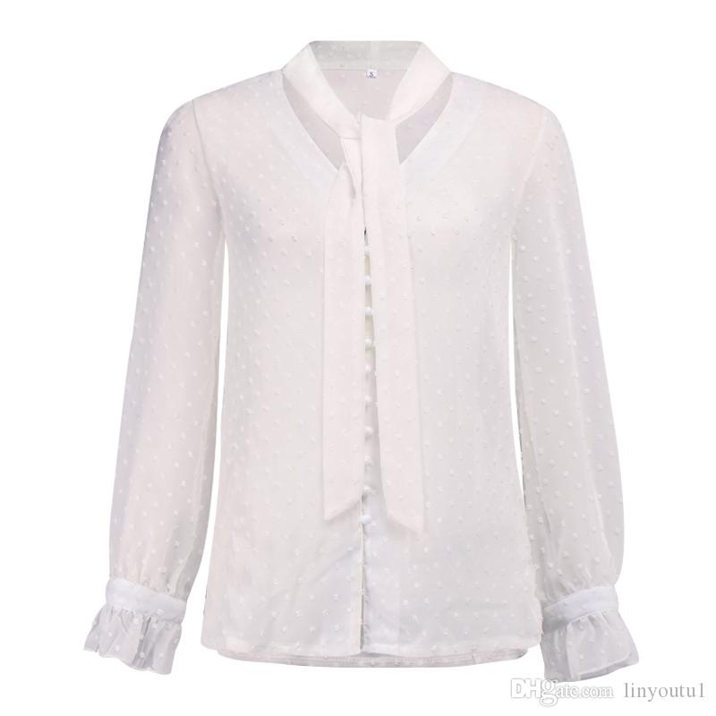 2020 Chiffon Blouses Women 2019 Autumn Fashion Long Sleeve V-neck Pink Shirt Office Blouse Slim Casual Tops Female Plus Size