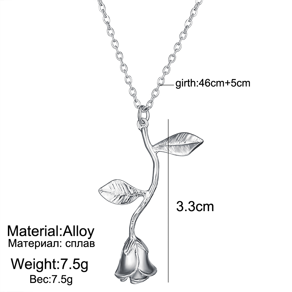 Rose Pendant Necklace Jewelry Sterling Silver Retro 3D Leaf Valentine's Day Women's Birthday Vintage