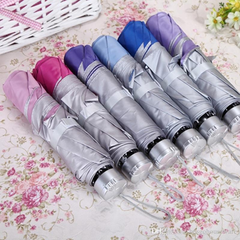 Solid Color Folding Umbrella Silver Plastic UV Sun Protection Sun Rain Women Men Umbrellas Creative Design Umbrella Mixed Color BH2187 CY - view 7