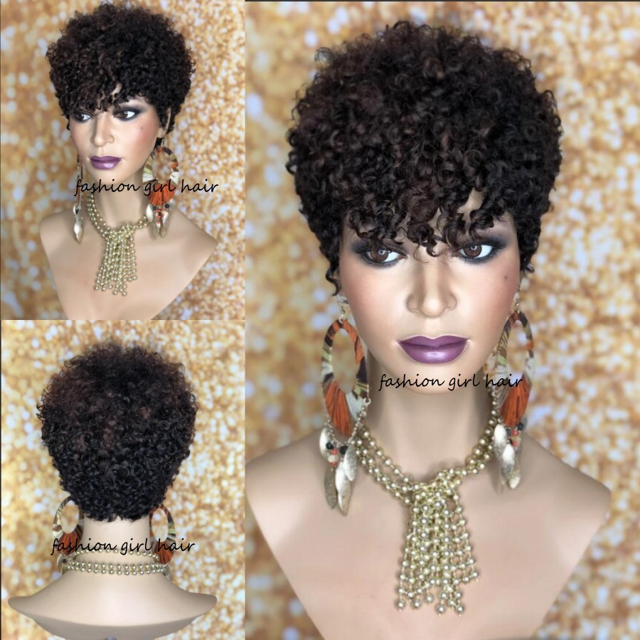 Short Sassy Curl Pixie Cut Wig kinky curly Bob Human Hair Wigs For Women Brazilian Remy 150% full Density