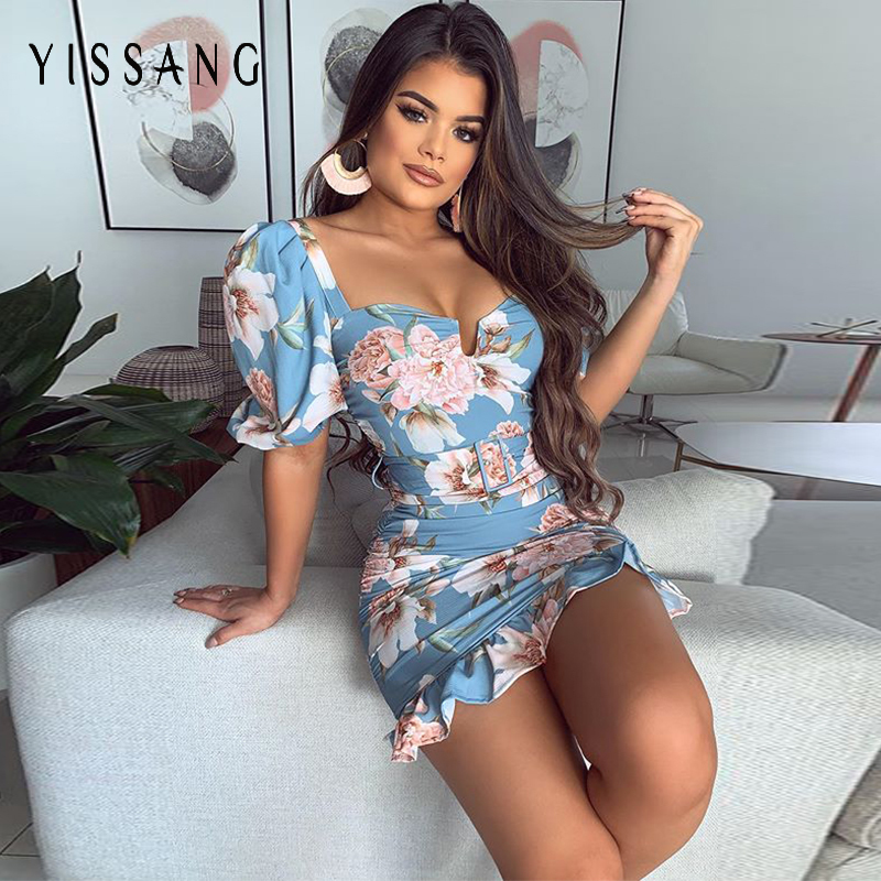 Yissang Floral Print Summer Dress Women Short Puff Sleeve Lace Sashes Bandage Mini Dresses Female Elegant Sexy Sundress 2020, Blue
Yissang Floral Print Summer Dress Women Short Puff Sleeve Lace Sashes Bandage Mini Dresses Female Elegant Sexy Sundress 2020, Blue