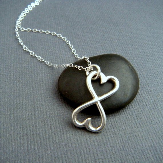 30PCS Outline Open Two Love Heart Infinite Infinity Necklace Geometric Wire Wrapped Vertical 2 Double Hearts Necklaces for Women