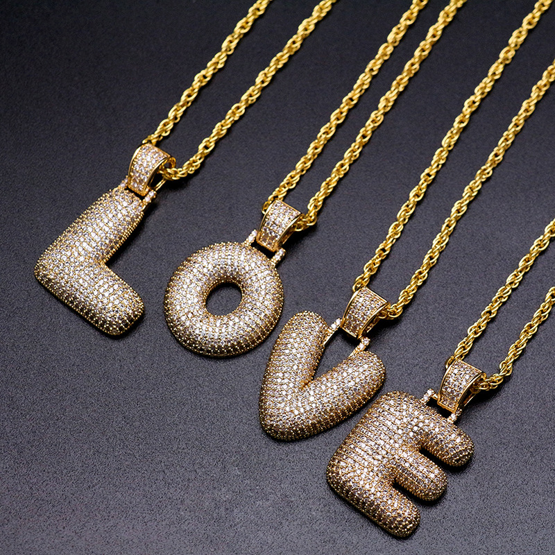A-Z Custom Name Bubble Letters Necklaces & Pendant Charm For Men Women Bling White Zircon