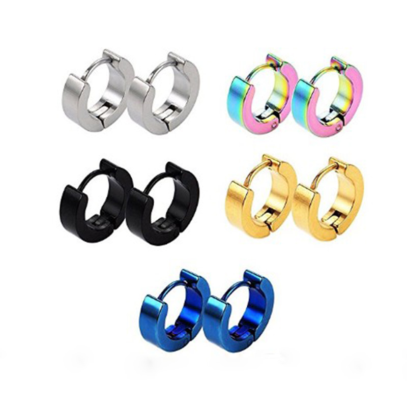 Hip Hop Colorful Ear Clip Hoop Earrings Stainless Steel Classic Circle Earrings Jewelry Men Women Wholesale