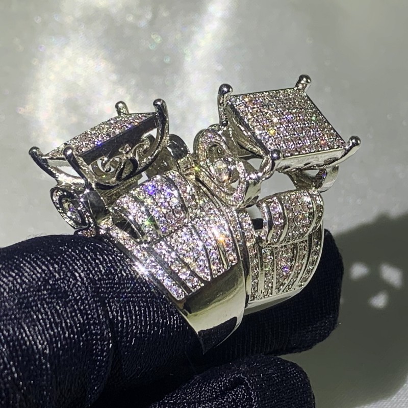 Size 5-10 Drop Shipping Vintage Fashion Jewelry 925 Sterling Silver Pave White Sapphire CZ Diamond Eternity Women Wedding Bridal Ring Gift