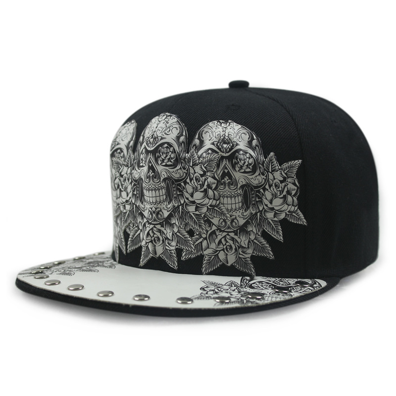 Summer sun protection shade baseball cap men and women skull sticker glue hip-hop cap hip-hop hipster, Black
Summer sun protection shade baseball cap men and women skull sticker glue hip-hop cap hip-hop hipster, Black