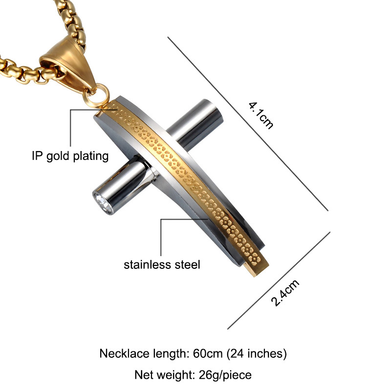 Stainless Steel Cross Pendant Necklace 18K Gold Plated Men Women Necklace Christian Jewelry Gold Silver Color