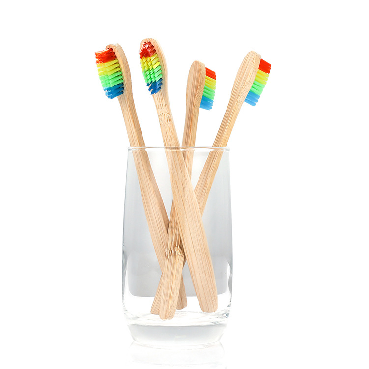 Colorful Head Bamboo Toothbrush Environment Wooden Rainbow Bamboo Toothbrush Oral Care Soft Bristle Cepillo De Dientes De Bambu Wholesale Bambuszahnbu