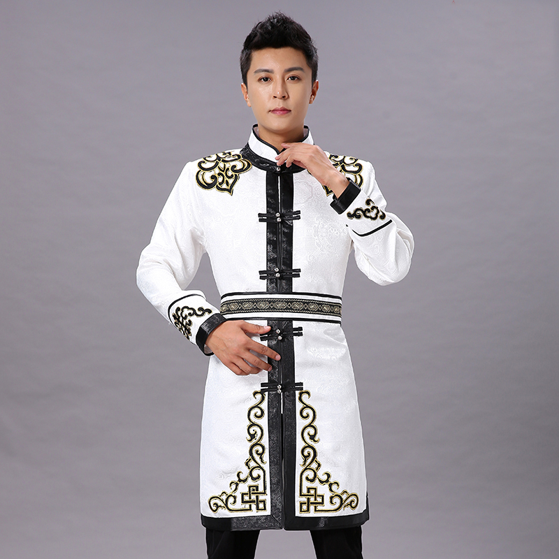Men's Traditional ethnic clothing male tang suit top mongolian oriental jacket white asia vintage daily life Costume
