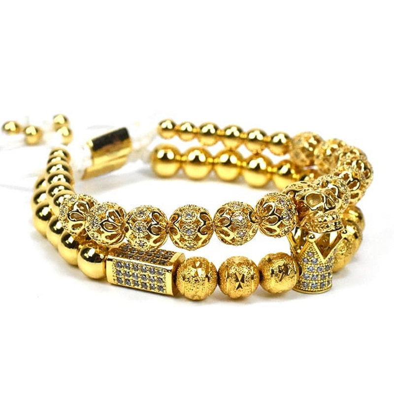 2pcs/set luxury bracelet men bracelet/charm/gold/stainless steel/bracelets for women ball zirconia bracelets femme jewelry Gift, holiday, valentine�