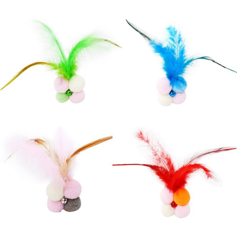 Elastic Plush Balls With Feather Bell Cat Toy Interactive Kitten Teaser Indoor Exerciser Make Cat Teaser Toy Pet Supplies