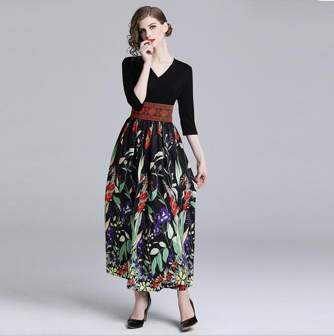 2019 Long style summer strees style Empire dresses spring V- neck Flora printed dresses 3/4 sleeve, As the picture
2019 Long style summer strees style Empire dresses spring V- neck Flora printed dresses 3/4 sleeve, As the picture