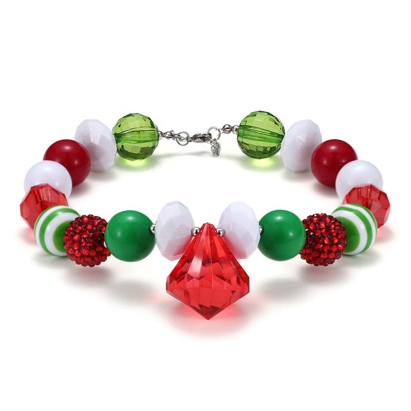 Christmas Red Green Necklace Pendants Kids Chunky bubble beads necklace Holiday New Year Girl Jewelry Gift