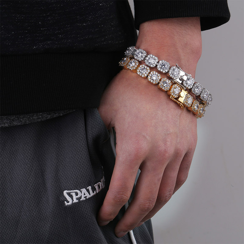 4-12mm Bling Tennis Chain Bracelet for Men and Women Iced Out Square Baguette CZ Cubic Zirconia Diamond Hip Hop Chains Bangle Bracelets Jewelry Pulser
