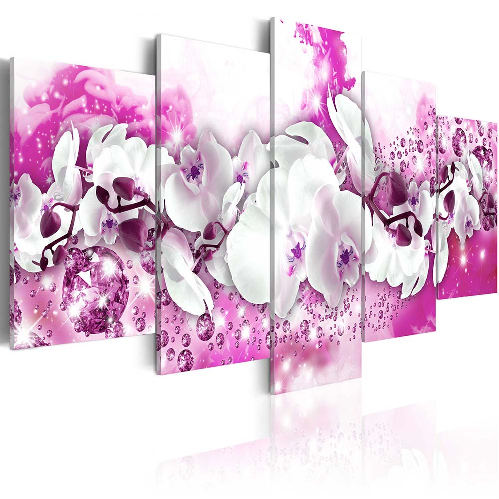 Fashion Wall Art Canvas Painting 5 Pieces Abstract Diamond White Orchid Flower Modern Home Decoration,Choose Color And Size No Frame