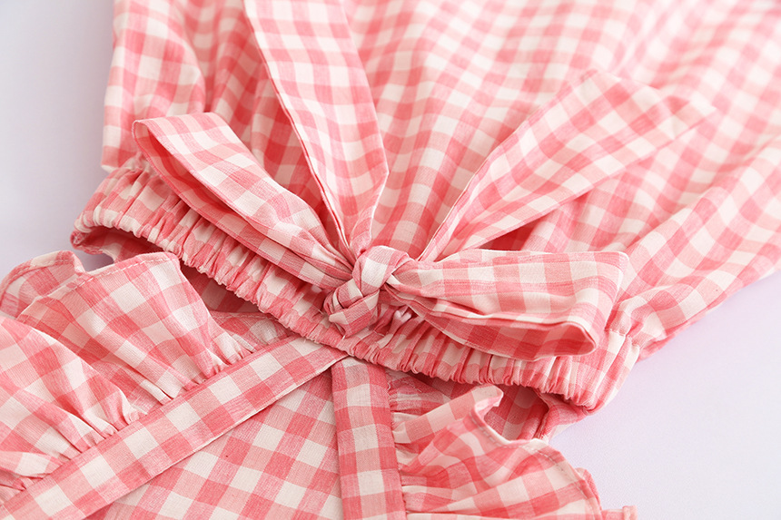 Baby Girls Dress Kids Plaid Backless Ruffle Sleeve Back Bow Cross Cotton Dresses 2019 New Summer Fahsion Children Boutique Clothing 2 Colors