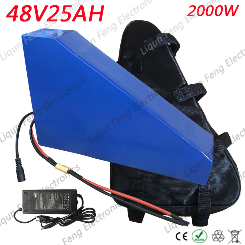1500W Electric Bike Battery 48V 25AH triangle Lithium ion battery with Free bag PVC Case 30A BMS 54.6V 2A Charger.
1500W Electric Bike Battery 48V 25AH triangle Lithium ion battery with Free bag PVC Case 30A BMS 54.6V 2A Charger.