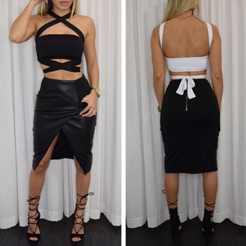 Women Summer Sexy Criss Cross Halter Bandage Crop Top Tank Cut Out Bustier Cami Women Tanks