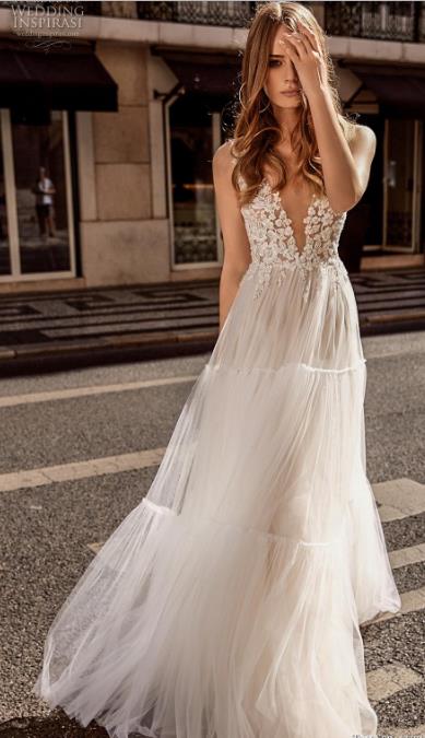boho lace wedding dresses v neck a line formal bridal gowns sweep train backless princess wedding dress plus size