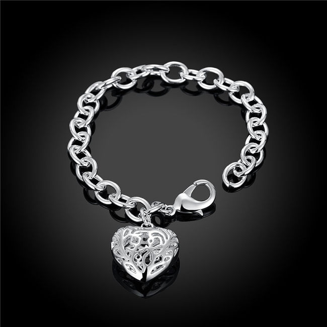 Hot sale 925 silver Crude three-dimensional heart Bracelet DFMCH269,fashion 925 sterling silver plated Chain link bracelets high grade