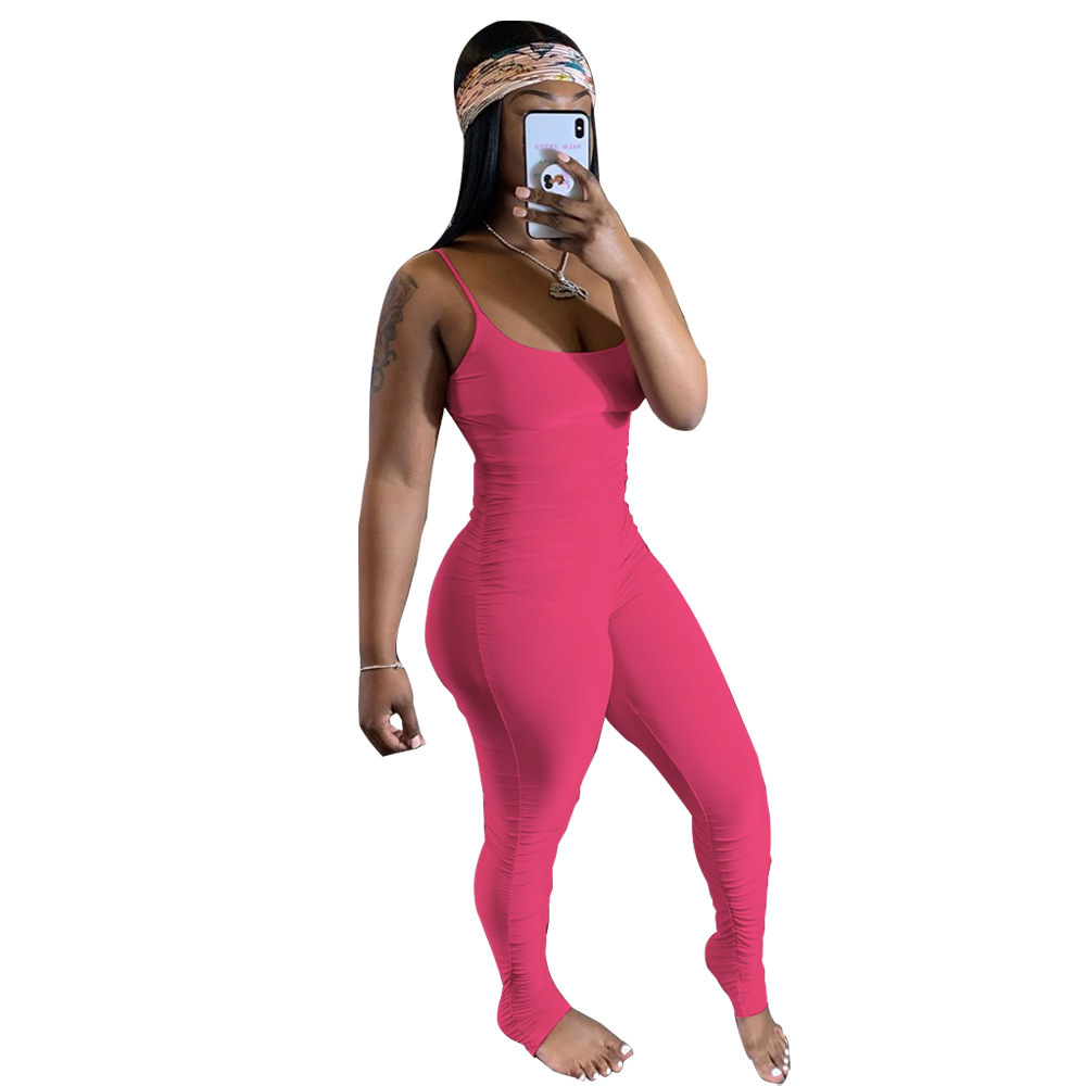 Casual Stacked Leggings Jumpsuit Women Summer 2020 Sexy Sleeveless Lounge wear Bodycon Sport Fitness Body Rompers Women Jumpsuit T200528