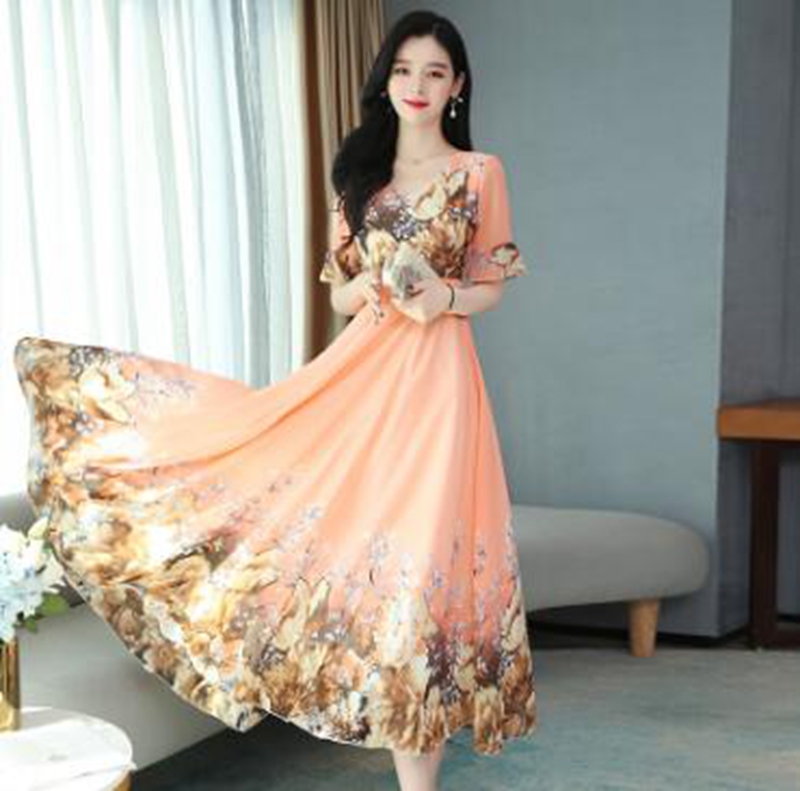 Wholesale women's summer new women's clothing was thin in the long section of the short-sleeved chiffon printing big swing beach knee dress, Blue
Wholesale women's summer new women's clothing was thin in the long section of the short-sleeved chiffon printing big swing beach knee dress, Blue