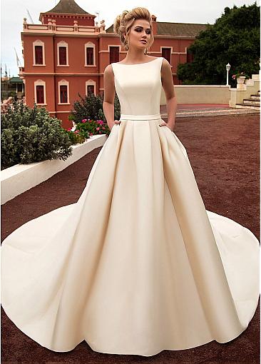 Chic Satin Bateau Neckline A-line Red Wedding Dress With Belt Bowknot Court Train Bridal Gowns Vestidos de novia