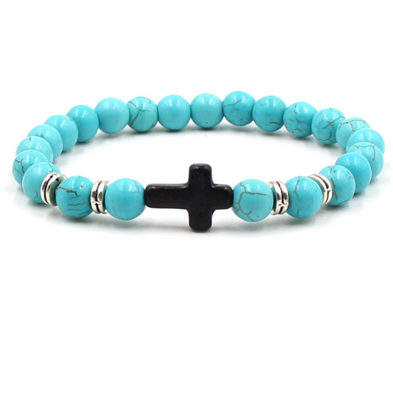 2019 New Unisex Fashion Cross Bracelet Multicolor Turquoise Natural Stone Beads Buddha Bangles For Lovers Gift