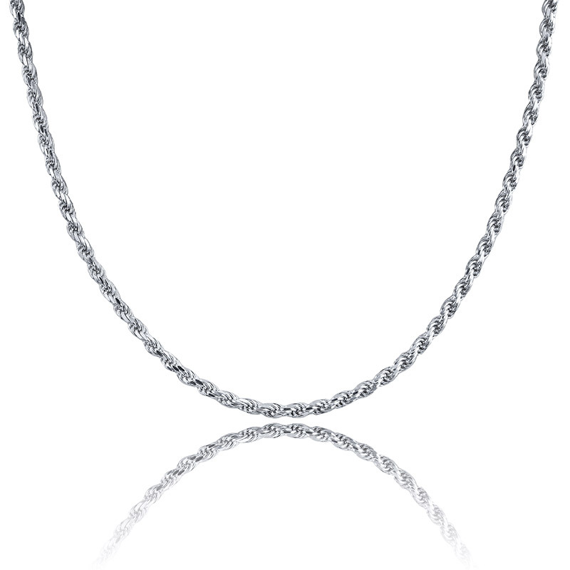 & White Gold Plated Sterling Sier Twist Necklace 3mm 18 22 Rope Chain Hip Hop Rapper Jewelry Gifts For Men and Women