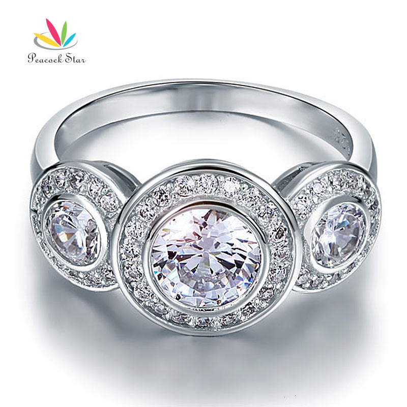 Peacock Star Art Deco 2.5 Solid 925 Sterling Silver Wedding Engagement Ring Jewelry CFR8089 V191128