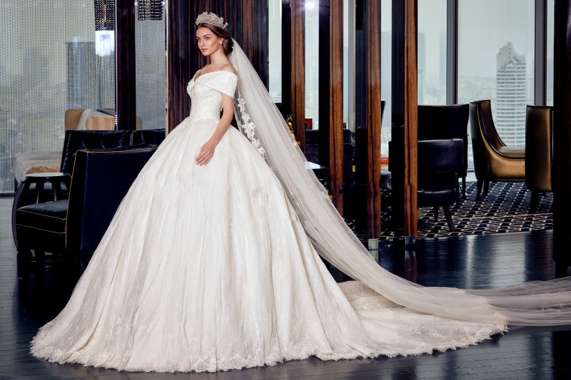 Elegant Lace Ball Gown Wedding Dress Off Shoulder Backless Bridal Gown Cathedral Train Dubai Arab Wedding Dress Plus Size