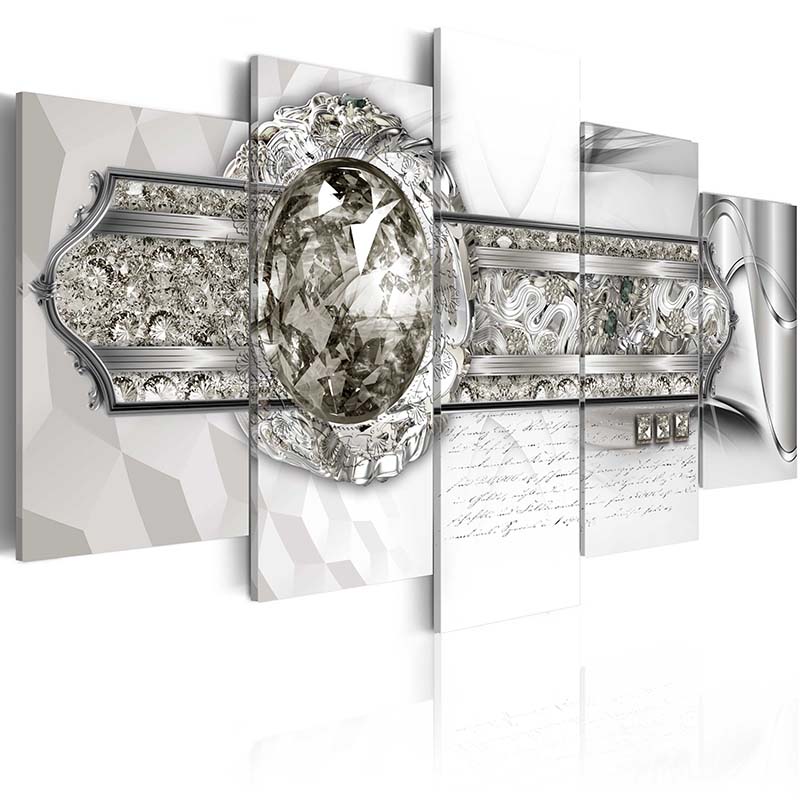 Fashion Wall Art Canvas Painting 5 Pieces Silver Yellow Blue Abstract Diamond Flower Modern Home Decoration,Choose Color And Size No Frame