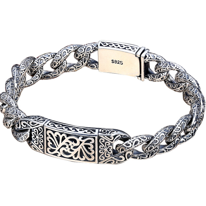 Link Chain 925 Sterling Silver colour Mens Personality Bracelet Thai Retro Domineering Punk Tide Bracelet Pattern Whip