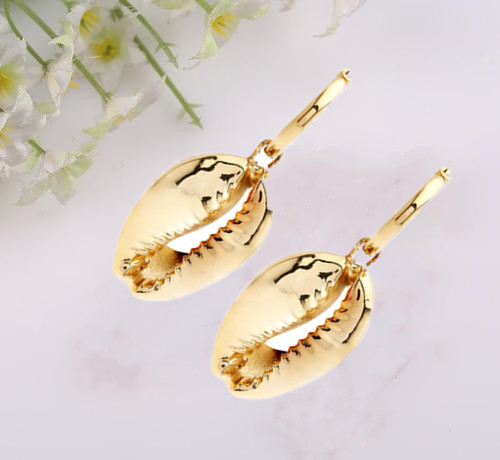 Shell earrings simple pendant natural alloy shell long section fashion creative female jewelry national wind elegant gift beach party golden