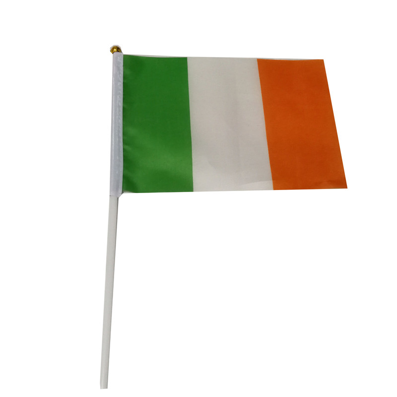 Ireland Flag 21X14 cm Polyester hand waving flags Ireland Country Banner With Plastic Flagpoles
Ireland Flag 21X14 cm Polyester hand waving flags Ireland Country Banner With Plastic Flagpoles